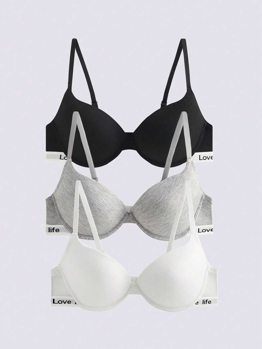 Loungeista 3件套轻薄衬垫字母印花聚拢文胸，女士钢圈文胸 - 彩色 - 查看 1