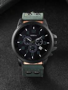 6pcs/Set Casual Sports Calendar Boy Quartz Watch, PU Leather Strap, Alloy Round Dial Case, Suitable For Daily Wear, Running, Travel, Valentine's Day Gift, Couple Watch, Luxury Accessory - 彩色 - 查看 6
