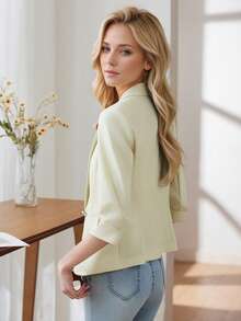 2026 夏季新款，适合娇小女性的薄款短袖休闲西装外套 - 綠色 - 查看 5