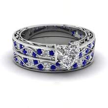 His Hers Wedding Ring Sets Couples Matching Rings Women's 10k White Gold Filled Heart CZ Wedding Engagement Ring Bridal Sets and Men's Tungsten Carbide Wedding Band - Blanco - Ver 5