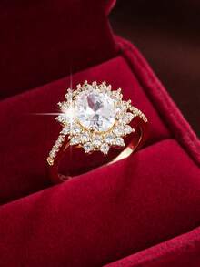 1pc Elegant Sunflower Design Cubic Zirconia Inlaid Fashion Ring For Women