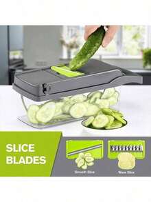 Vegetable Chopper, Multifunctional Fruit Slicer, Handle Food Grinder, Vegetable Slicer, Cutter, Onion Chopper With Multiple Interchangeable Blades, Household Shredded Potatoes, Kitchen Utensils, Kitchen Tool - White - View 3