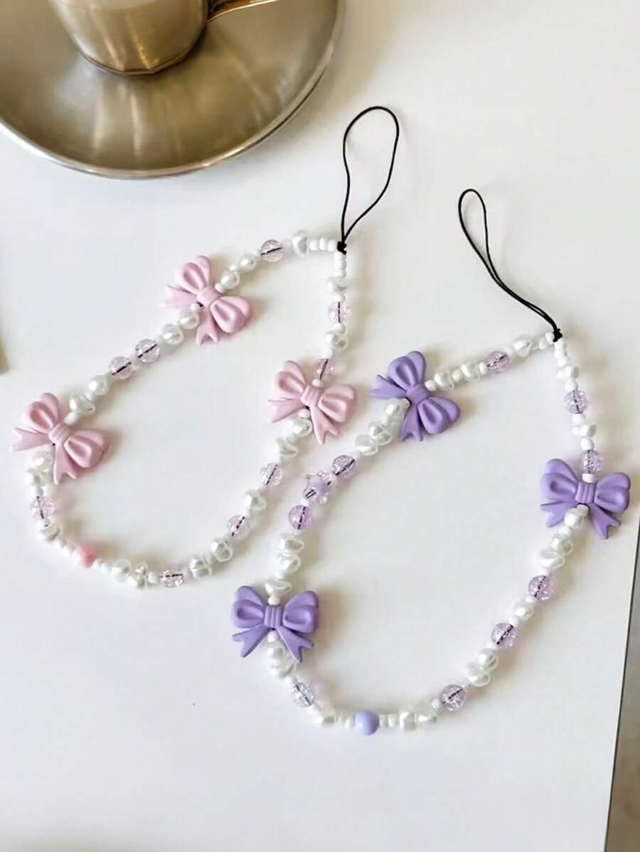 Ins Bow Beaded Mobile Phone Chain Wrist Lanyard Anti-Lost Anti-Fall Chain - Multicolor - View 1