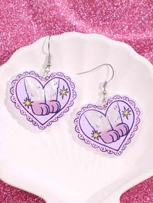 一对时尚创意独特可爱紫色猫爪吊坠耳环，适合日常佩戴、节日和派对场合。 - 彩色 - 查看 1