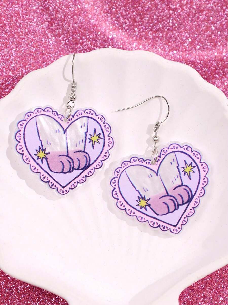 一对时尚创意独特可爱紫色猫爪吊坠耳环，适合日常佩戴、节日和派对场合。 - 彩色 - 查看 1