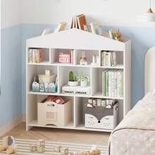 Organizador de juguetes para niños, estantería de madera de 40,7 pulgadas de ancho para casa de muñecas, guardería, con 9 compartimentos, para aula, sala de juegos - Blanco - Ver 9