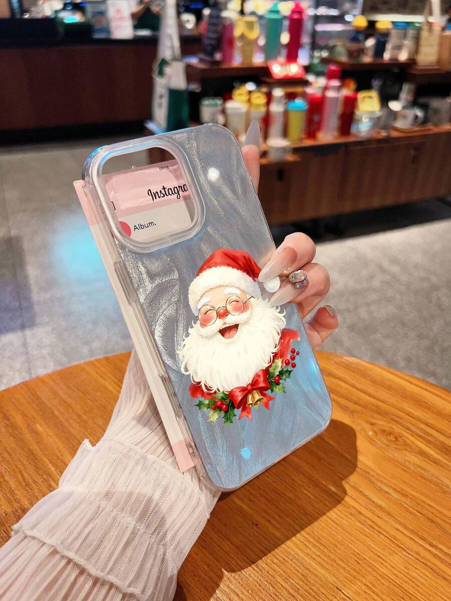 Papá Noel sonriente con adornos festivos es alegre. Esta elegante funda para teléfono es compatible con los modelos 16, 15, 14 Pro Max, 13, 12, 11, XR y XS Plus. Fabricada en silicona TPU, ofrece protección contra golpes y caídas, además de una sensación superior. Es un regalo ideal para familiares, amigos y seres queridos, y una opción perfecta para Navidad. - transparente - Ver 1