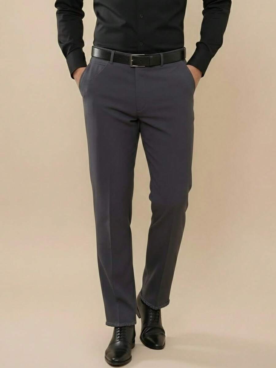 pthirillo Calça Social Masculina Slim Fit Executiva Tecido Poliéster Clássico Formal com Barra em acabamento em overloque