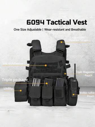 1pc Mini Multifunctional Outdoor Training Vest - Molle System, Adjustable, Suitable For CS Games, Hiking And Fishing, Durable Polyester, Lightweight Tactical Vest For Men, Outdoor CS Wargame Equipment, Camping Vest