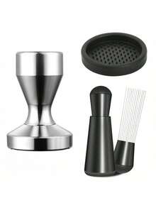 1 套 51/58 毫米浓缩咖啡压粉器，304 不锈钢，配件齐全，适合商务、家庭、咖啡爱好者、DIY 派对、办公室制作优质咖啡 - 黑色 - 查看 2
