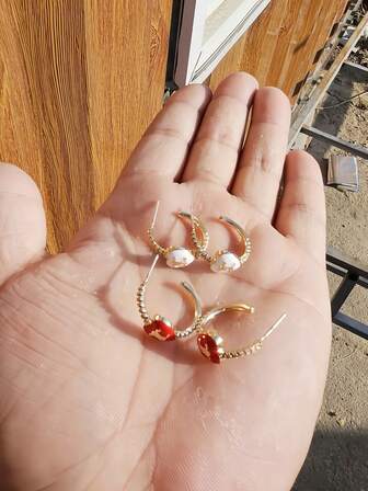 2件套时尚优雅心形镶嵌图案女士耳环，新款时尚礼物必备