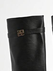 女士时尚靴子，过膝长靴，翻边靴，西部靴，卡其色，裤靴，打底裤靴，性感靴，吸睛，适合日常、室内/室外、派对等场合，可搭配裙子、短裤，优雅女靴，女士踝靴，秋冬款 - 黑色 - 查看 5