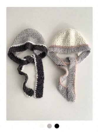 1顶雪尼尔绒毛护耳帽，加厚保暖多功能护耳帽，适合秋冬季节女性佩戴，户外系带防风耳罩针织帽，时尚撞色针织护耳飞行员帽，可爱秋冬新款保暖艺术休闲风针织帽