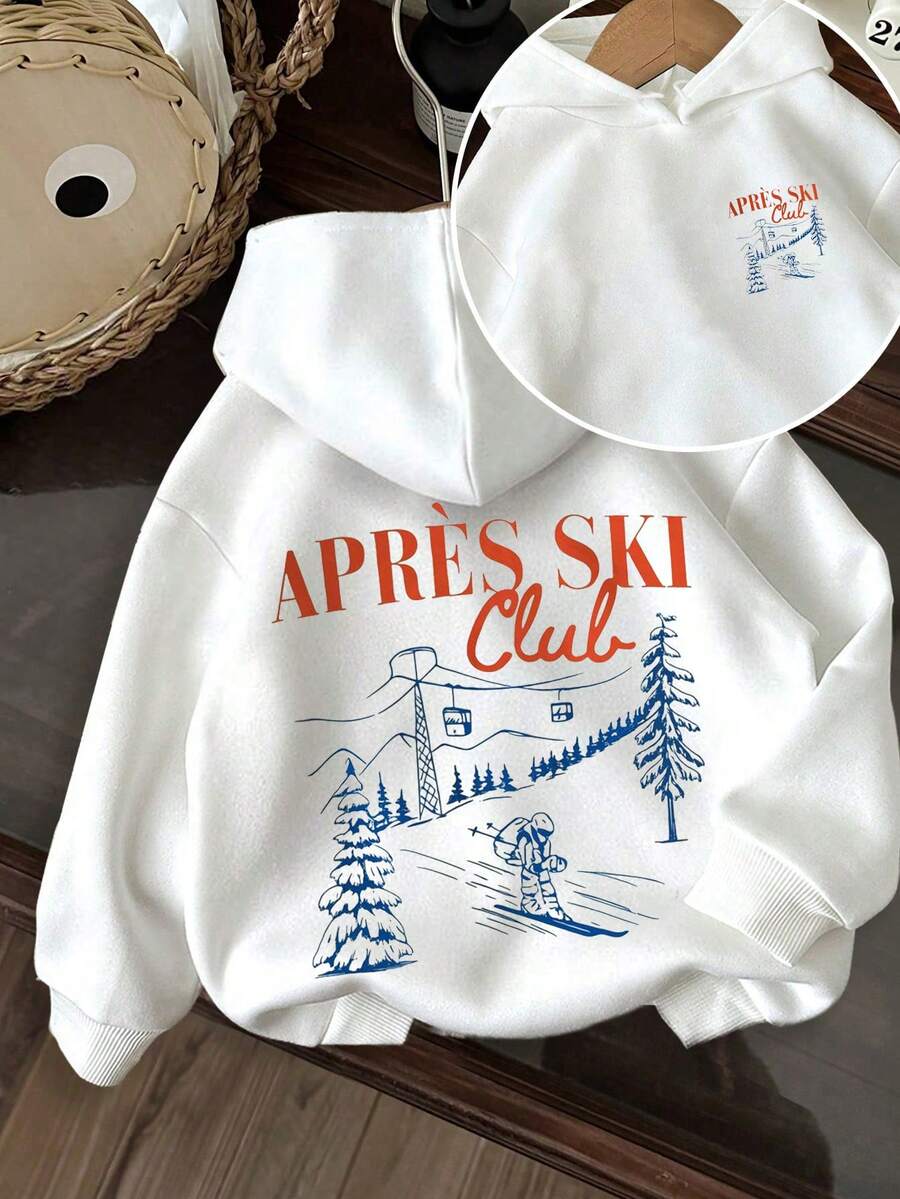 APRES SKI CLUB 滑雪爱好者白色卫衣，女士纯色长袖口袋休闲卫衣 - 白色 - 查看 1