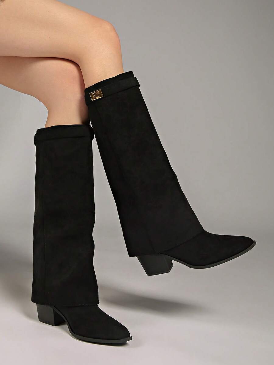 Wide Leg Pants & Pointed Toe Tall Boots For Women, New 2025 Summer Western Cowboy Boots - Black - View 1