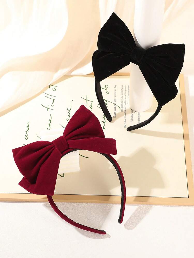 1pc Vintage Velvet Bow Headband, Cute & Flattering For Daily Life, Christmas, New Year, Outings, Girls Hair Accessory - Multicolor - View 3