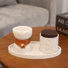 1 Set Minimalist Arabic Style Resin Incense Burner Kit. Includes Incense Holder, Spice Jar, Integrated Tray, Leather Strap Design - Vintage Yet Elegant. Suitable For Home Decor, Centerpiece, Meditation, Creating A Graceful Ambiance. Ramadan, Holidays, Gift For Loved Ones - Multicolor - View 11