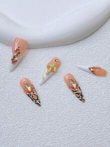 Bộ 10 móng giả Y2K kiểu Stiletto - Làm thủ công, móng màu cam, móng màu trắng, móng trắng kiểu Pháp, móng kiểu Pháp đính đá thủ công, thiết kế họa tiết rắn vẽ tay, móng hình chữ thập vàng lấp lánh và trang trí đá vàng, móng tay tinh tế, duyên dáng - Hoàn hảo cho các bữa tiệc và trang phục thường ngày, món quà Giáng sinh hoàn hảo cho phụ nữ và các cô gái - dụng cụ làm móng - Nhiều màu - Xem 3