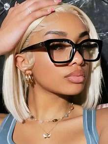 1 PC Square Frame Eyeglasses Clear Lens For Reading, Gaming, TV,Computer And Phones Glasses Accessories For Women Men    Casual    PC    None - 黑色 - 查看 5
