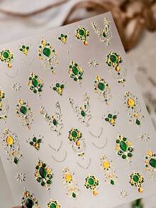 1 bộ móng tay giả 5D họa tiết hoa lá sang trọng màu xanh lá cây phong cách Baroque cổ điển, tự dính, thích hợp trang trí móng tay cho nữ, dự tiệc cưới, dạ hội, sự kiện. - Nhiều màu - Xem 5