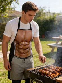 2pcs Funny Muscle Apron Kitchen Creative Cooking Grilling Baking Party Apron For Man Kitchen Cooking Aprons Novelty Gifts - Black - View 4