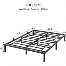Marco de cama completo de 12 pulgadas, sin necesidad de somier, plataforma de metal resistente, tamaño completo para dormitorio, fácil de montar, silencioso, color negro. - 75,2" de largo x 53,9" de ancho x 12" de alto - Ver 8