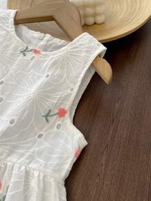 Girls' Casual Sleeveless Dress, Korean Style Embroidered Floral Princess Dress, Minimalist Tank Dress, Summer - White - View 4