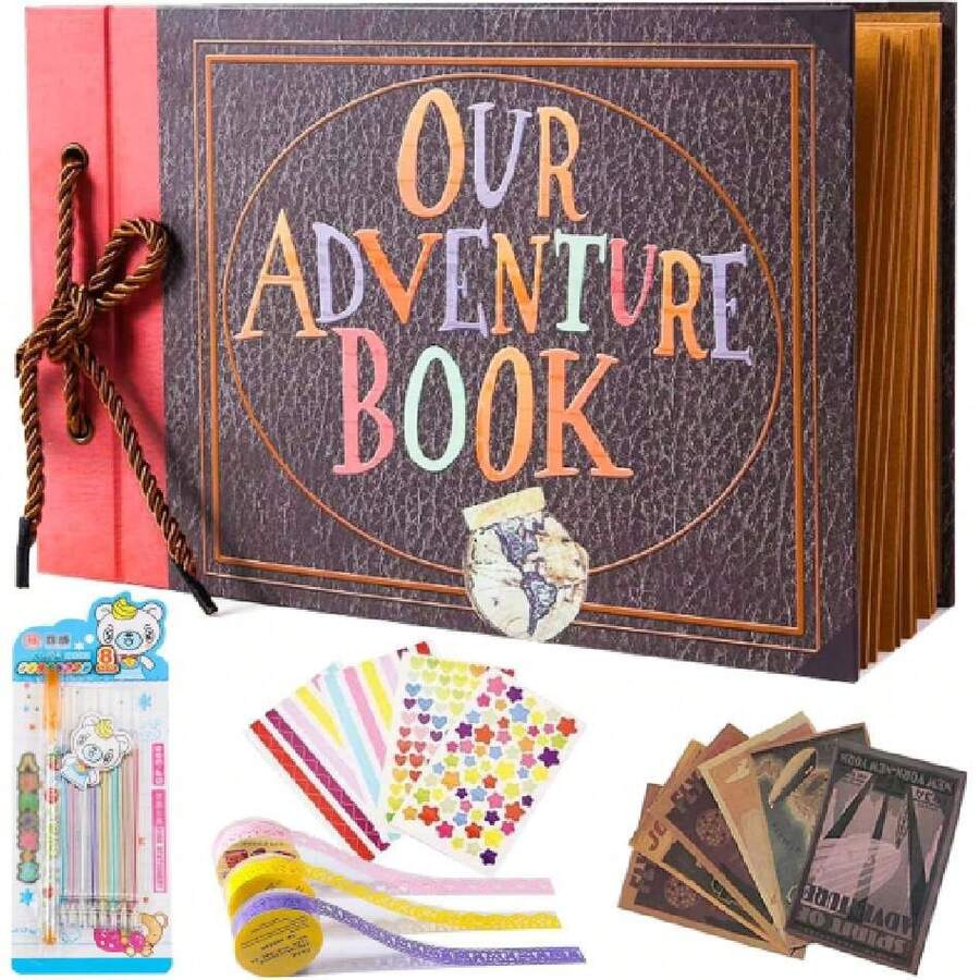 Álbum de Fotos de Librero de 80 Páginas Hecho a Mano de Bricolaje Expandible, Album de Recortes Creativo DIY, Libro de Recuerdos de Viajes con Pegatinas, Marcadores, Cinta y Caja de Regalo,36710611 - Multicolor - Ver 1