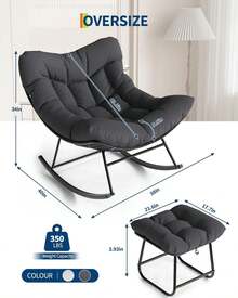 Silla de balanceo de Papasan de gran tamaño con cojín otomano y acolchado, silla de balanceo en forma de huevo de marco metálico, sillas de salón cómodas del patio al aire libre para la sala de estar del dormitorio Sala de lectura Balcón - Gris - Ver 2