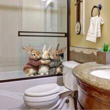 1/3/5pcs Easter Bunny Window Clings, 7.87x11.81 Inches, Static Cling, Modern Sweater Bunny Design, Blue And White, PVC, Suitable For Holiday Home Decor, Rabbit Accessories