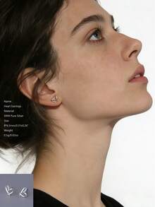 1pc S999 Pure Silver Stud Earrings, Minimalist & Versatile, Suitable As Valentine's Day, Mother's Day, Holiday Gift - White Gold - View 8