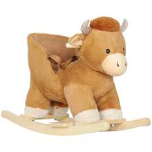 AIYAPLAY Baby Rocking Horse, Plush Ride On Cow Seat For Toddlers 1-3 Years With Song,  Belt, Wood Base, Animal Rocker For Children, Brown - Brown - View 2