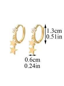 一对奢华可爱的铜质素面星形耳环，适合年轻女孩日常及节日佩戴。 - 星星 - 查看 8