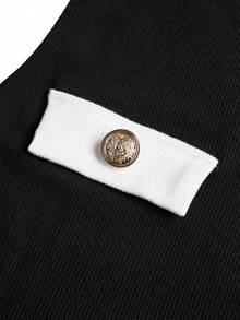 abyoxi Bộ 2 món dành cho nữ: áo khoác cardigan ngắn màu đen trắng phối vàng cài cúc phía trước và váy mini cúp ngực ôm sát, chất liệu vải dệt kim co giãn, kiểu dáng cổ điển thanh lịch, thời trang sành điệu, phù hợp cho công sở, đi làm, dạo phố, hẹn hò, mùa thu/đông. - màu đen - Xem 10