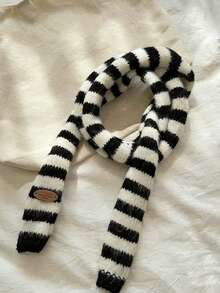 Sciarpa a maglia stile coreano con blocchi di colore e righe, sciarpa stretta e lunga, scalda collo lavorato a maglia stile Y2K, sciarpa decorativa versatile e stratificata stile giapponese (lettera casuale sull'etichetta) - Multicolore - Visualizzare 6