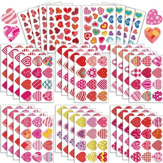 8/16/32/48pcs Valentine's Day Heart Stickers, Suitable For Children, Assorted Designs, Waterproof Stickers, Valentine's Day Gifts, Children's Party Favors, Classroom Rewards, Exchange Gifts, Party Favors, DIY Activity Gifts, Valentine's Day Gift Filler