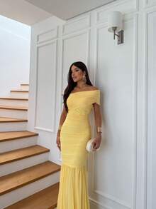 Women's Long Mermaid Tulle Dress For Bridesmaids, Graduations, Weddings, Debutantes - Fuchsia, Marsala, Olive - 黃色 - 查看 3