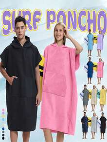 1pc Hooded Surf Poncho, Reversible Zipper Hooded Towel, Extra Large Hooded Wetsuit Changing Robe With 2 Side Pockets And Sleeves, Made Of Super Soft Microfiber Towel Fabric, Suitable For Home, Beach, Pool, Bathroom - Multicolor - View 5
