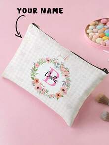 1pc Customizable Name/Text, Cartoon Floral & Animal Pattern Double-Sided Print Travel Portable Cosmetic Storage Bag, Multi-Function Zipper Makeup Bag Wallet, Perfect For Children's Skincare Storage, Can Be Customized According To Your Name - Multicolor - View 7