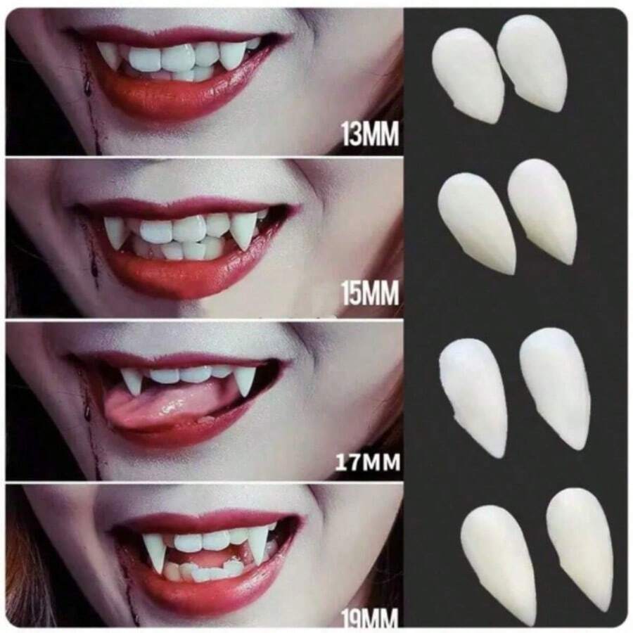 1 Pair Sticky Vampire Fangs, Party Costume Prop, White Horror Fake Teeth, Party Favor, Masquerade Accessory - White - View 1