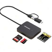 Lenovo Lector de tarjetas USB 3.0 de alta velocidad H204. Su potente chip garantiza velocidades de transferencia de 5 Gbps, lo que permite transferencias de archivos grandes fluidas y rápidas. Sin controladores, listo para usar. Ligero y compacto para una fácil portabilidad. Compatible con múltiples dispositivos. Color negro. - Negro - Ver 6
