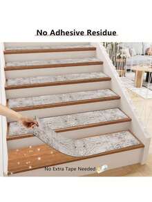 15 Non-Slip Rubber Stair Rugs, 20 X 76 Cm Each, Perfect For Indoor Wooden Staircases. Bohemian Rugs For Home Décor. Ideal For Pets And The Elderly. Available In Beige, Grey, Red, And Blue. - 米色 - 查看 5