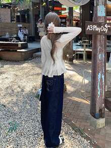 Blusa de manga larga con cuello de lazo blanca de primavera - Blanco - Ver 7