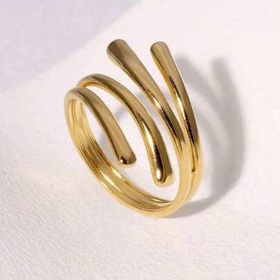 1 chiếc nhẫn hở bằng thép không gỉ mạ vàng 18K, họa tiết hình học, thích hợp cho nữ đeo hàng ngày.