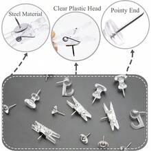 XISH MEISO 120 Piezas Chinchetas Transparentes Alfileres De Empuje De Plástico con Punta De Acero Inoxidable Decorativas Chinchetas Push Pins para Pared Tablero De Anuncios Corcho - Transparente - Ver 3