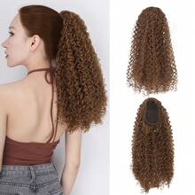 18 Inch Drawstring Ponytail Curly Synthetic Ponytail Extension, Afro Kinky Curly, Fluffy & Elegant, Suitable For Women Daily Use Hairpiece - Multicolor - View 14