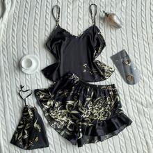 Women's V-Neck Small Cherry Print Comfortable And Sexy Camisole And Ruffled Shorts Pajama Set (6-Piece Set) - Multicolor - View 7