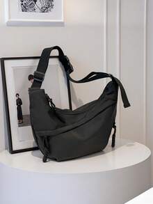 1个尼龙多功能拉链校园单肩包，简约百搭学生文具包，新款大容量时尚通勤单肩包，可装笔记本电脑和学习用品，适合各种场合 - 彩色 - 查看 4