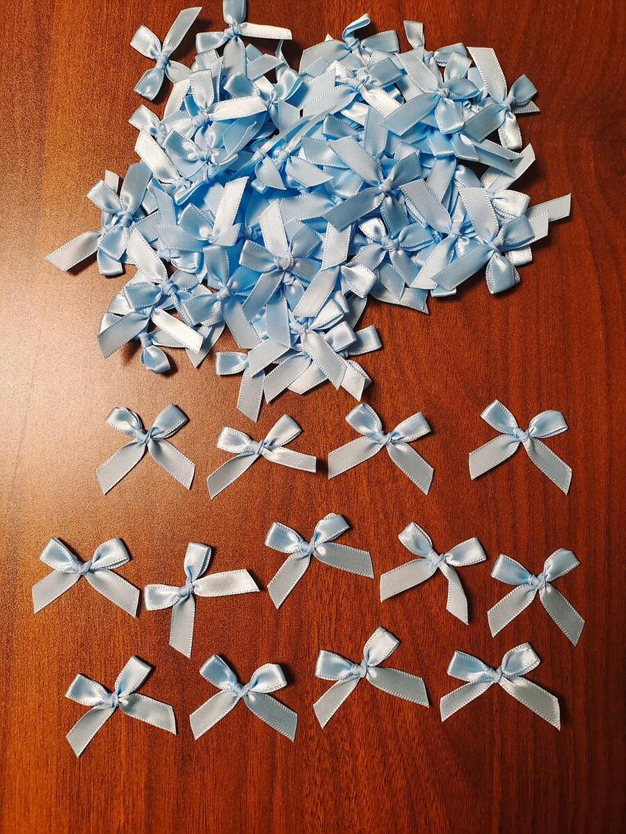50/100/220入/包 淺藍色花朵緞帶蝴蝶結，婚禮裝飾蝴蝶結，DIY生日派對烘焙裝飾，返校季，情人節