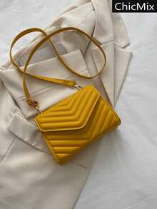 Túi Crossbody Nữ In chữ V Có thể điều chỉnh được Đúng mốt - Màu Mù tạt vàng - Xem 1